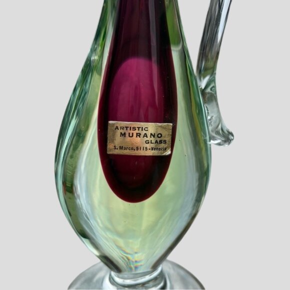 Murano Venetian Purple & Green Uranium Sommerso Glass Stem Vase Hand Blown - Picture 6 of 16